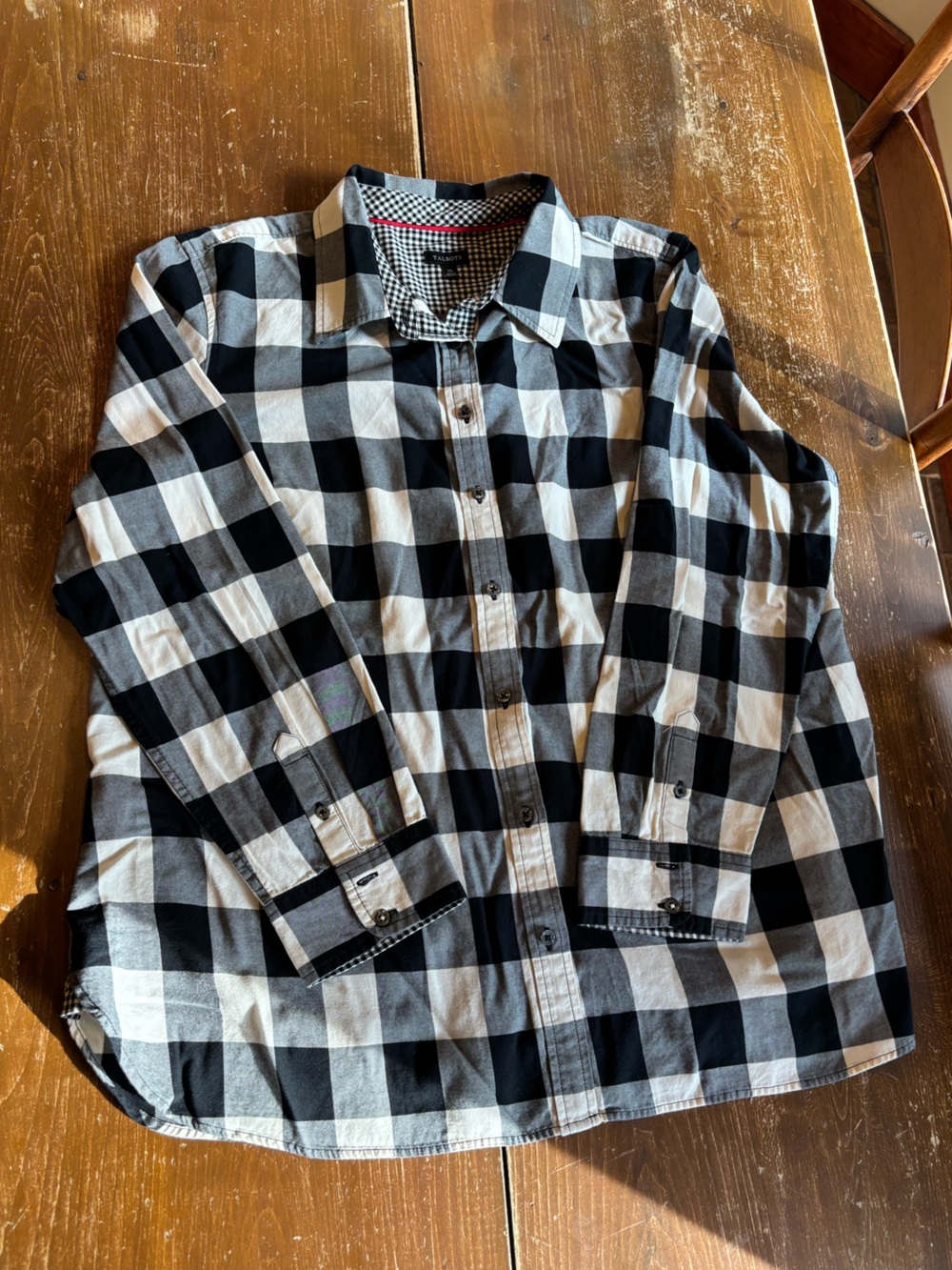 Talbots Black & White Buffalo Plaid Button-Down Shirt XL